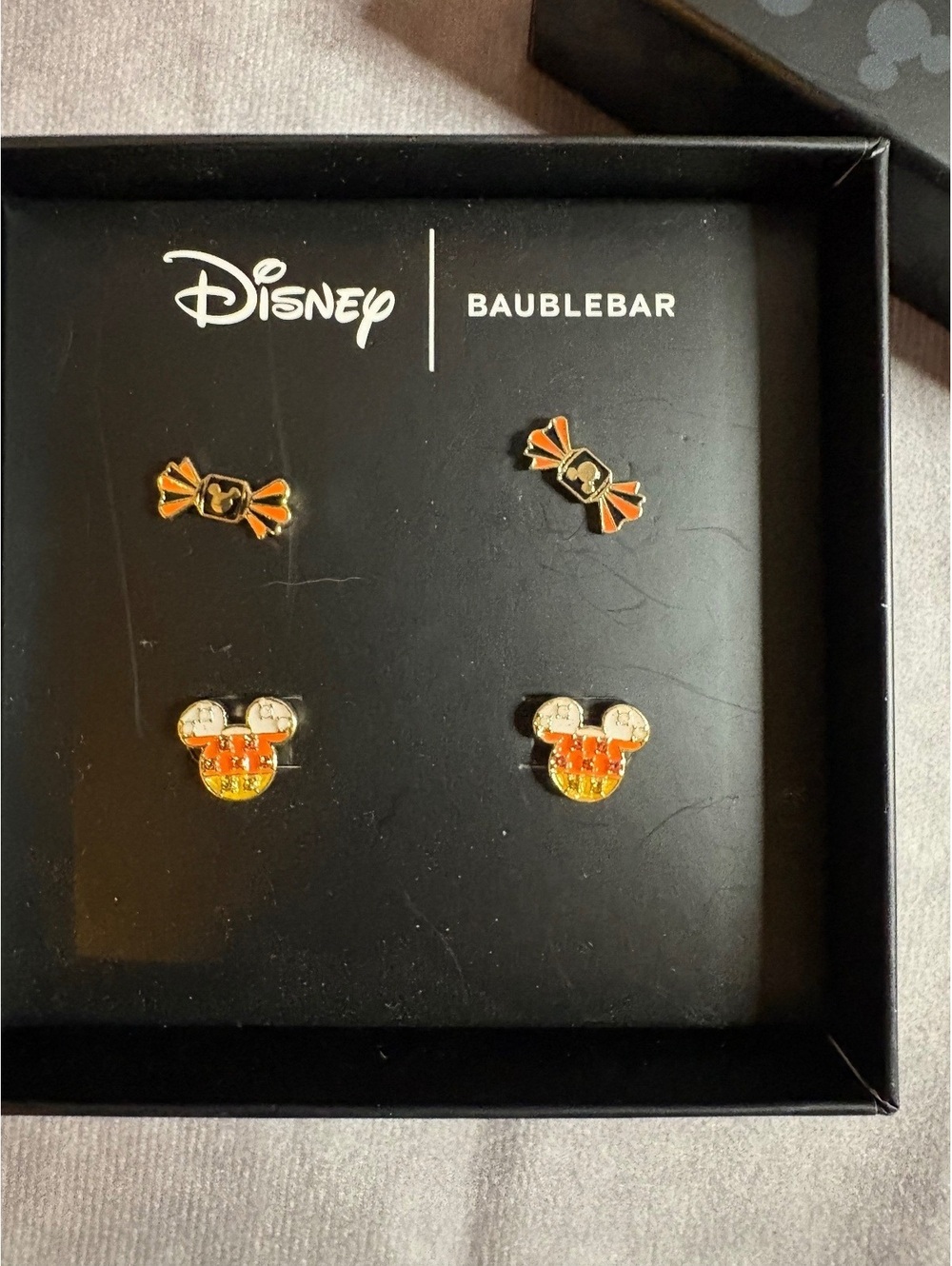 Disney BaubleBar Halloween Pumpkin Candy Stud Earrings 2 Pair Set Boxed